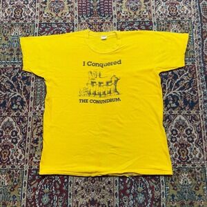 VTG 1975 Russell Athletic Gold Willamette Valley Observer‎ Conundrum tshirt XL